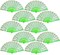 10 Pack Green Folding Hand Fans – Elegant Spanish-Style Handheld Fans with Silk Fabric and Plastic Staves, Perfect Bulk Favors for Weddings, Tea Parties, Dance Performances, and Festivals